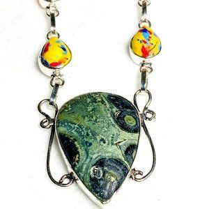 Silver and Multicolor Pendant Necklace